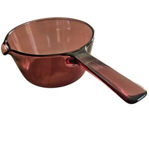 Pyrex Visions Cranberry Glass Saucepan 1lt vtg Handle Corning USA kitchen cookin